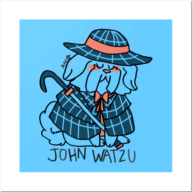 John Watzu - Shih Tzu Funny Dog Literature Pun Blue Wall Art by angevie